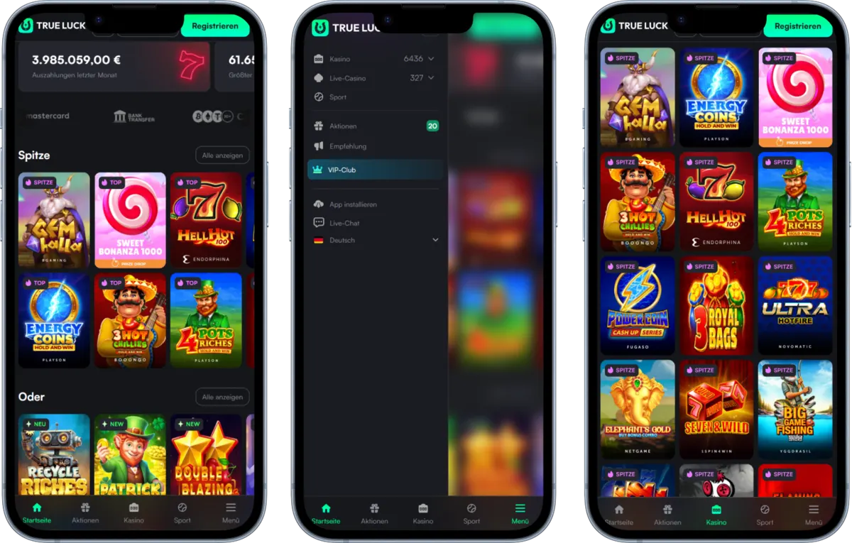 TrueLuck Casino Mobile Nutzung