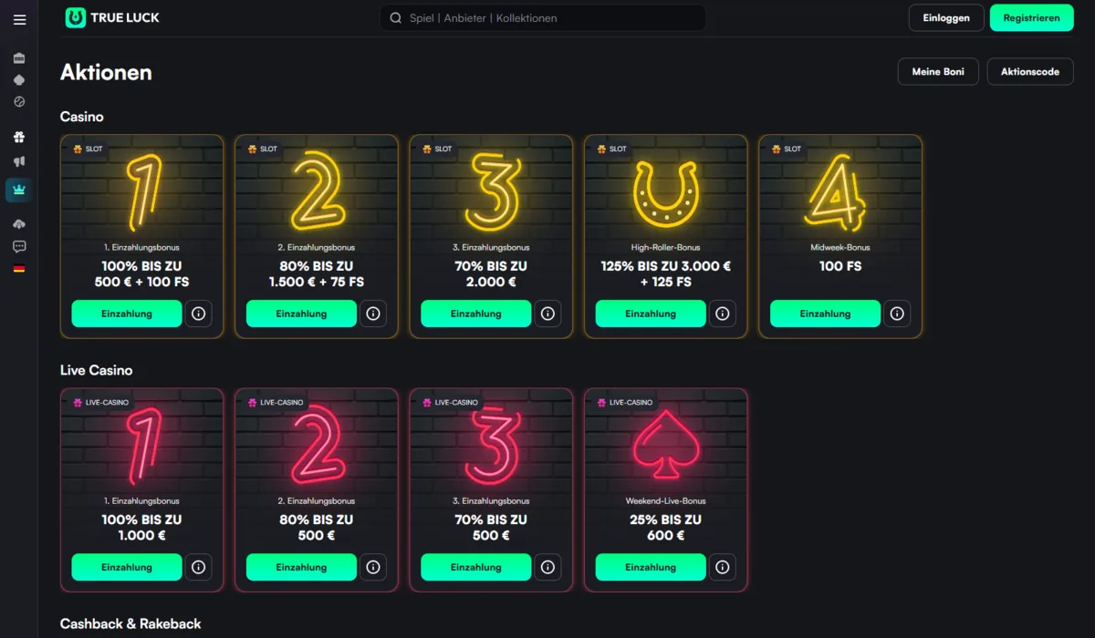 TrueLuck Casino Boni und Aktionen